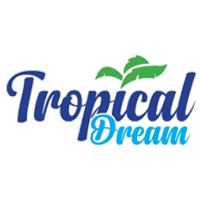 Logo of Tropical Dream featuring stylized text with blue and green colors and palm leaves accents.